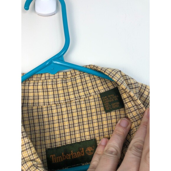 Timberland Men’s Button Down Shirt Sz XL Yellow Plaid 100% Cotton Short Sleeve - Picture 5 of 9